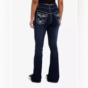 Dark Indigo Filigree Rhinestone Flare Denim Pants Size 5